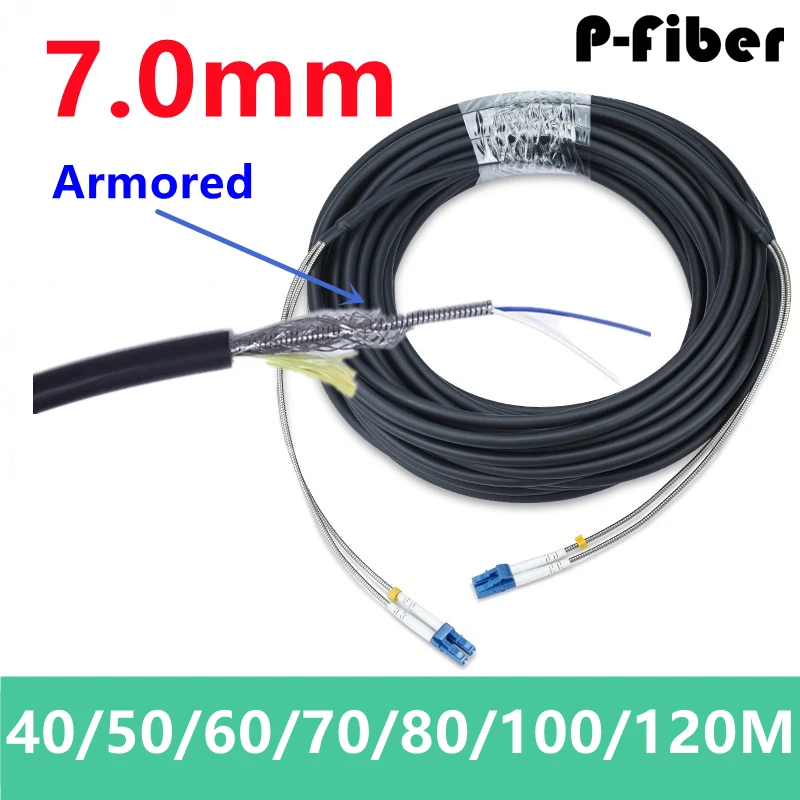 

Armored jumper 7.0mm 2 cores 40m50m60m70m80m100m120m outdoor fiber optic patchcord 2C CPRI LC SC FC ST APC waterproof FTTH ELINK