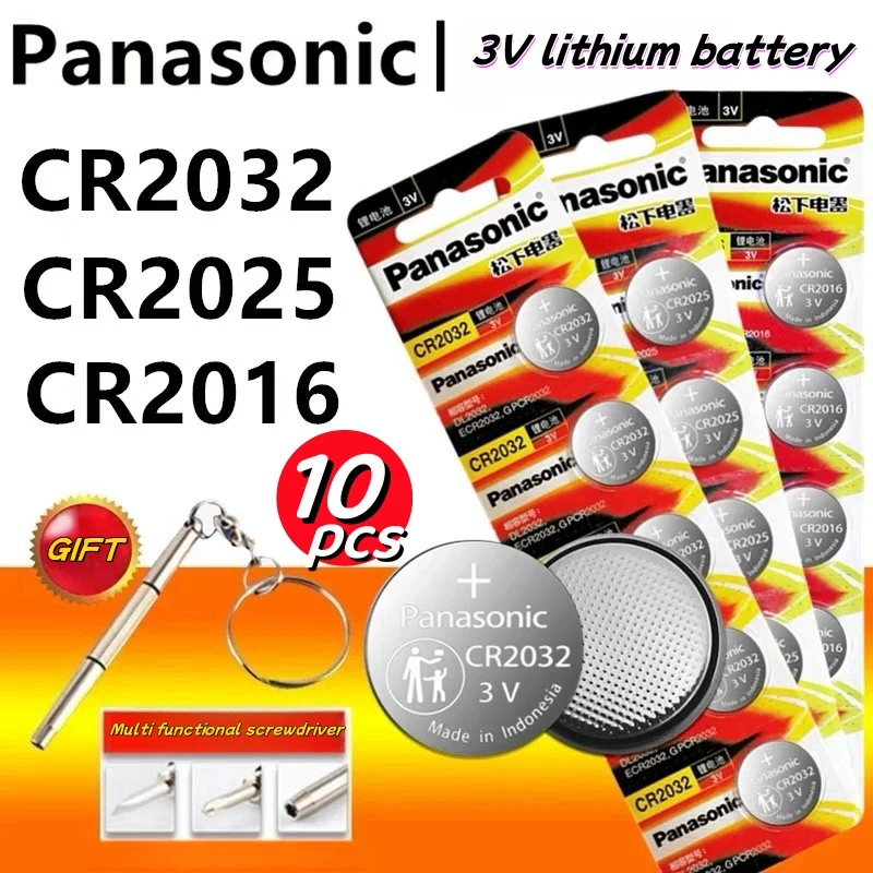 

Original Panasonic 10PCS CR2032 CR2025 CR2016 CR1632 3V lithium battery For Calculator Toy Watch Button cell +Free screwdriver