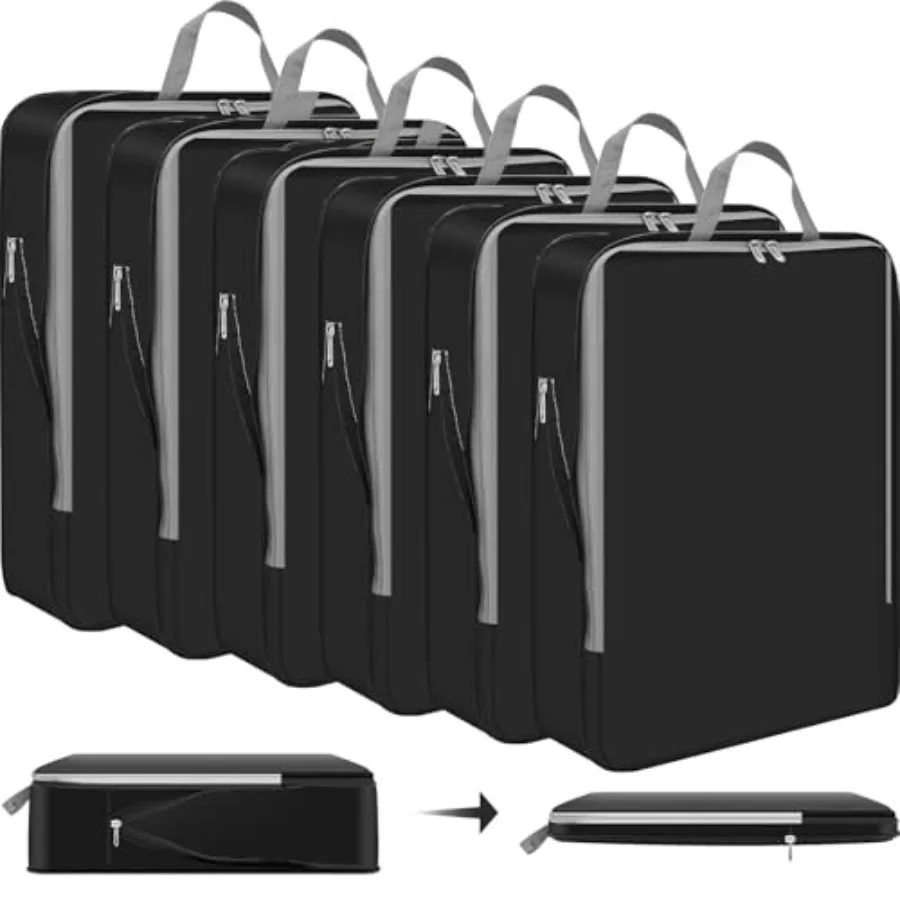 

6 Pcs Compression Packing Cubes for Travel 17.3 x 12.6'' XL Expandable Luggage Organizers for Save Space Family Long Trips Blac
