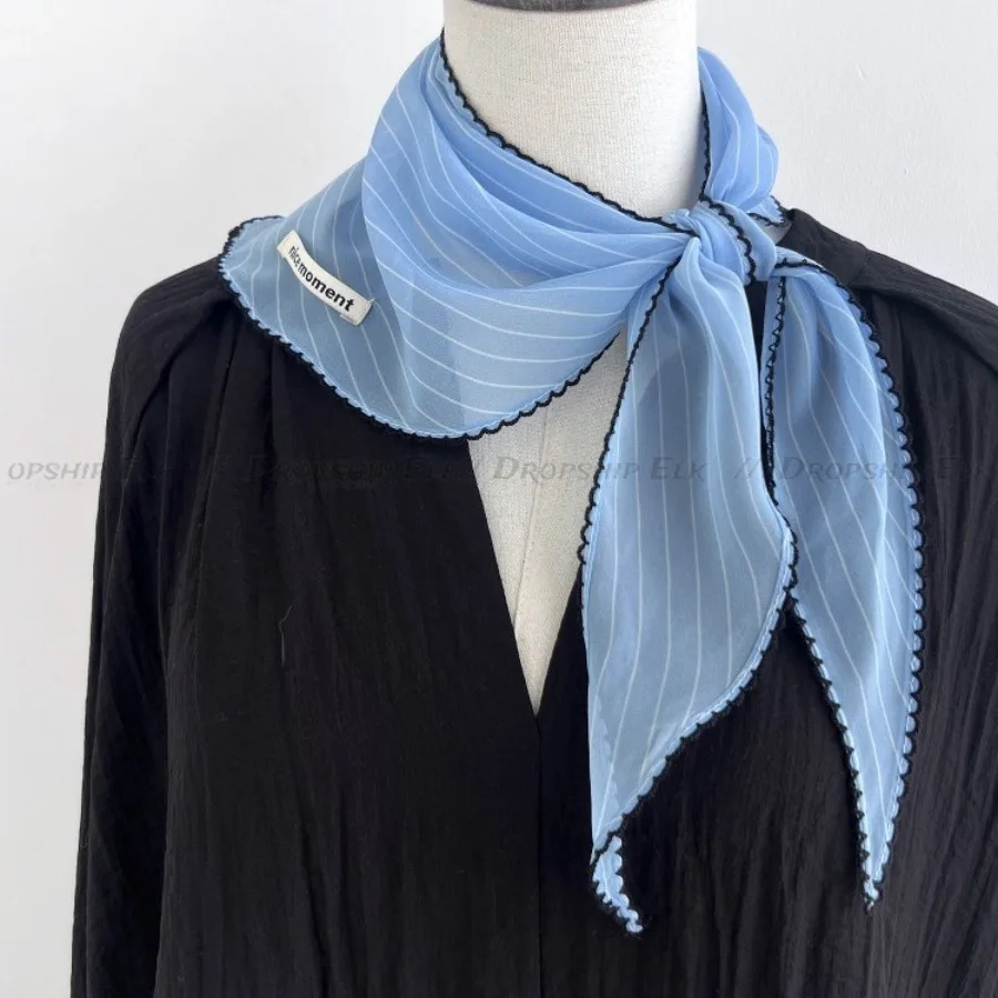 한국 스타일 도트 삼각형 실크 스카프 여성 여름 패션 다목적 얇은 목 스카프 하이 엔드 여행 넥타이 머리 머리 스카프