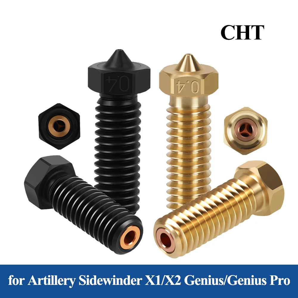 For Artillery Sidewinder X1 X2 Genius Pro Vyper Clone CHT Volcano Nozzle High Flow Three-eyes 3D Printer Parts Hard steel Brass