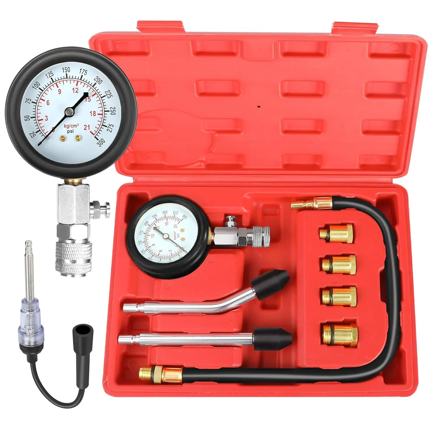9pcs Compression Tester with Spark Plug Tester - 300PSI Car and Motorcycle Engine Cylinder Compression Gauge Automotive Tool