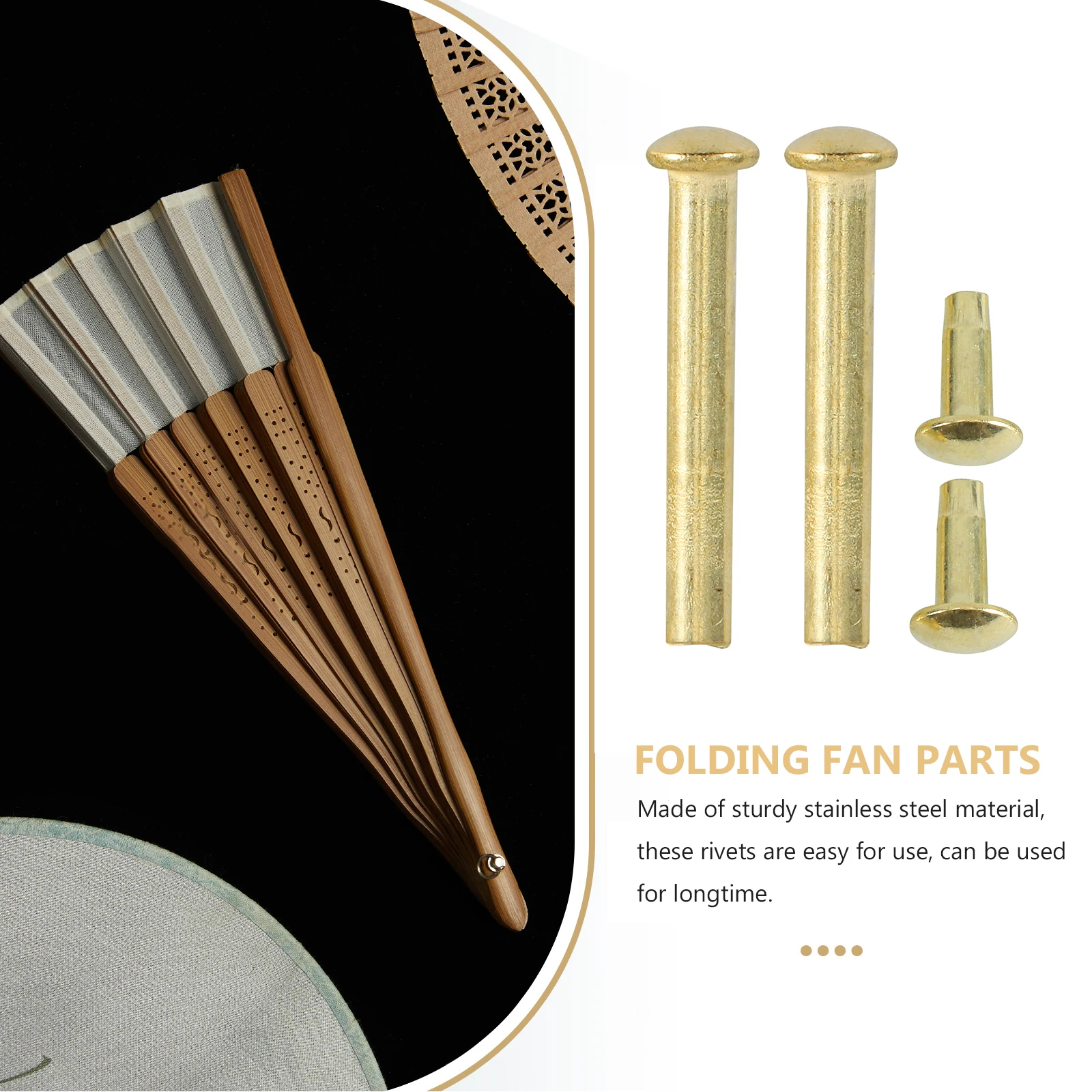 

2 set 2 Sets Folding Shaft Rivets Nuts Hand Repairing Fasteners Stainless Steel Diy Shaft Replacement Folding Fan Parts Fan