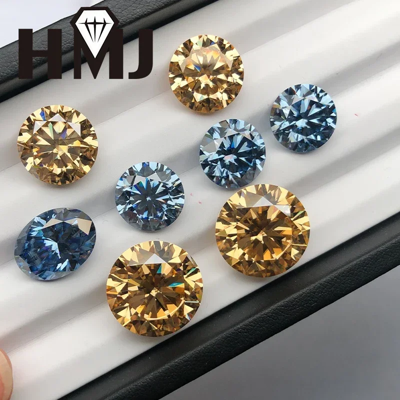 

Loose Moissanite Stones Natural Champagne Color Blue Round Brilliant Cut with GRA Certificate Diy Beads for Jewelry Making