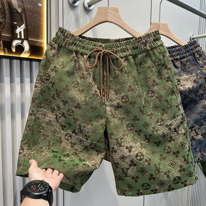 

High end luxury jacquard casual sports shorts for men's fashion brand 2025 summer new men's beach five quarter pants