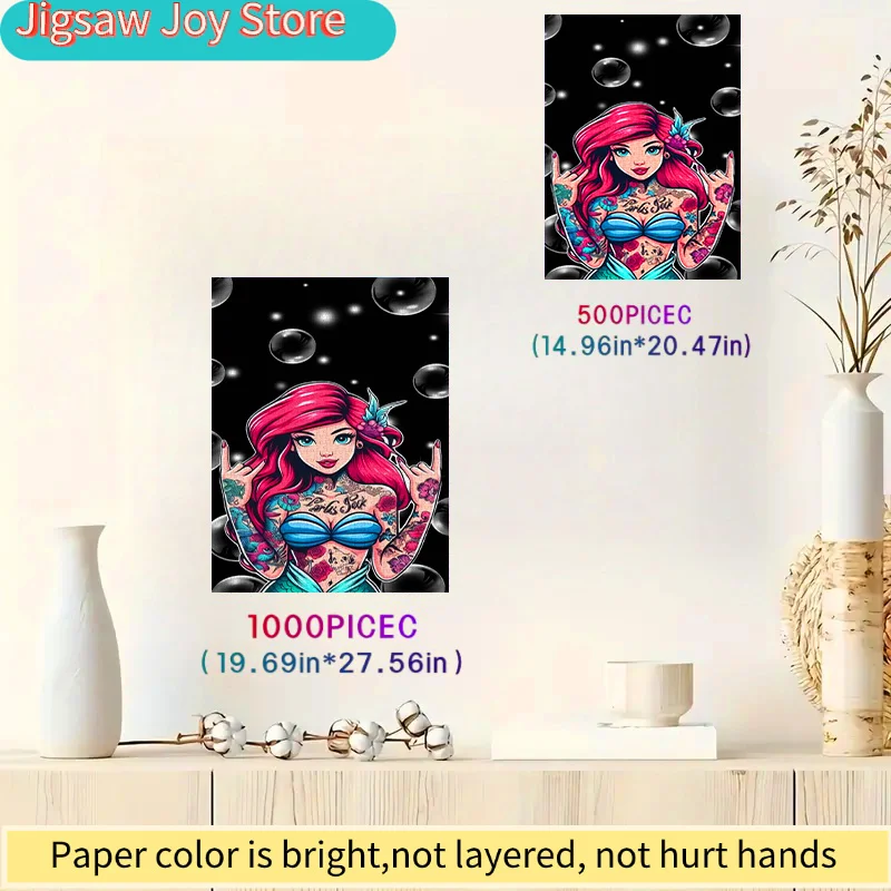 Puzzle Disney 500 pezzi, Puzzle fai da te in carta, Serie Dark Tattoo Sirena, Materiale in cartoncino bianco rinforzato, Adatto per puzzle, per coppie