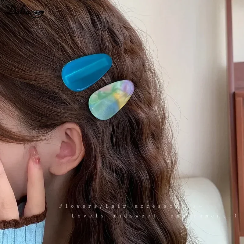 New Korean Version Daily Acetic Acid Geometric Women's Side Clip Fashionable and Fresh Girl Hair Clip Retro Bangs Duckbill Clip