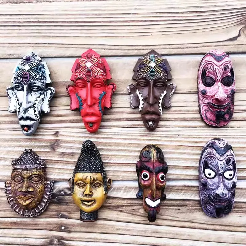 African indigenous mask travel souvenir decorative crafts three-dimensional sculpture resin painted magnet refrigerator sticker