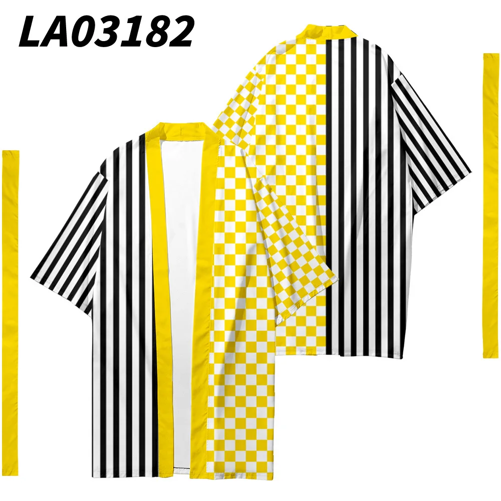 

Striped Checkerboard Printed Loose Japanese Samurai Harajuku Kimono Women Men Cosplay Yukata Lengthen Cardigan Overalls Pants