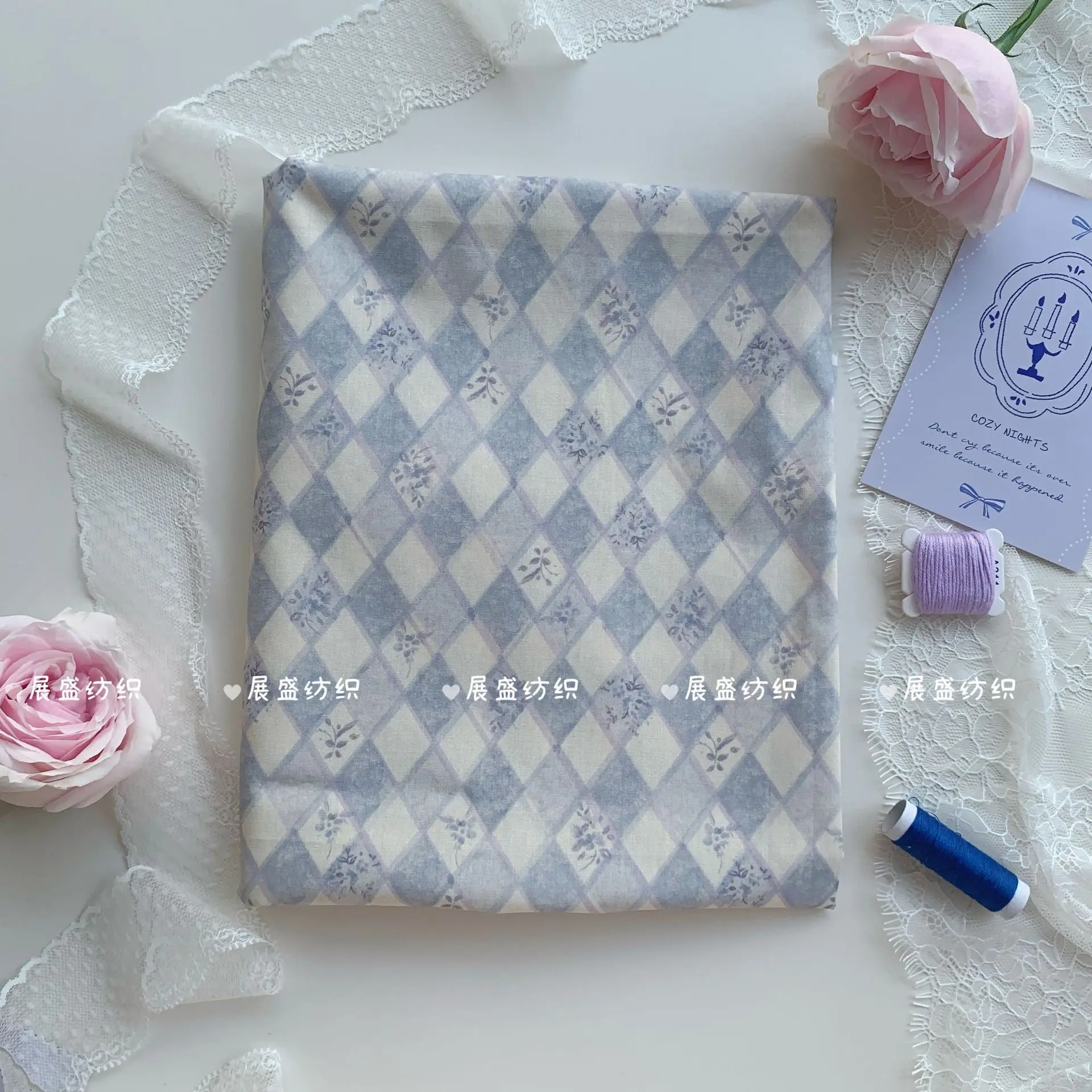 145x50cm 40S Baumwollstoff mit Vintage-Blumen- und Karomuster für DIY-Kleidung, Haaraccessoires, Taschen und Näharbeiten – Detail 9