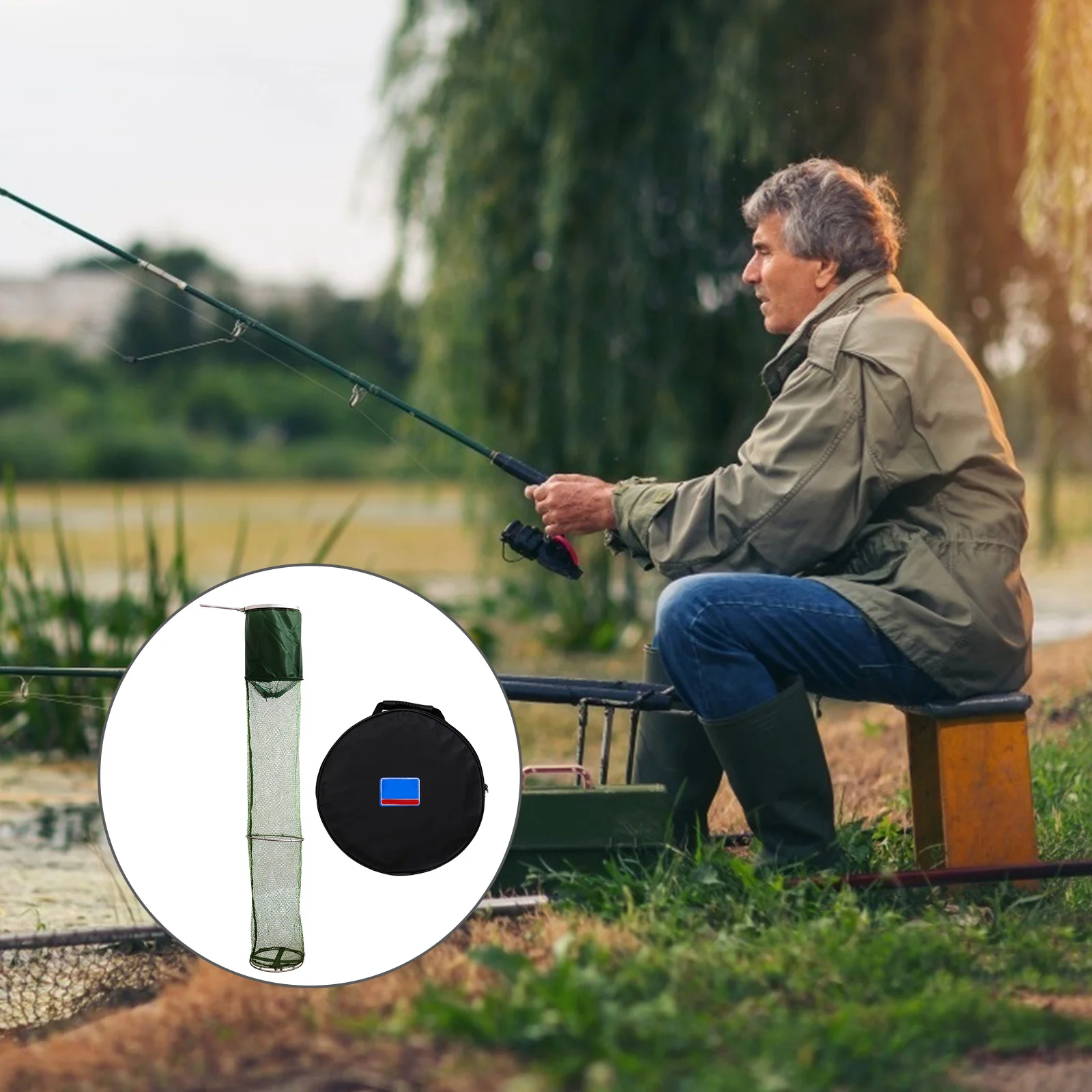 

Fishing Landing Net Hand-Woven Durable Nylon Net Lightweight Folding Fish Protector Strong Bearing Capacity for Outdoor Fish