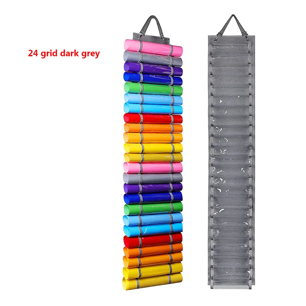 

Vinyl Storage Holder Hanging Bag Canvas Storage Bag Roll Organizer Hanging Pocket for Home Craft Closet with 24 Roll Compartment