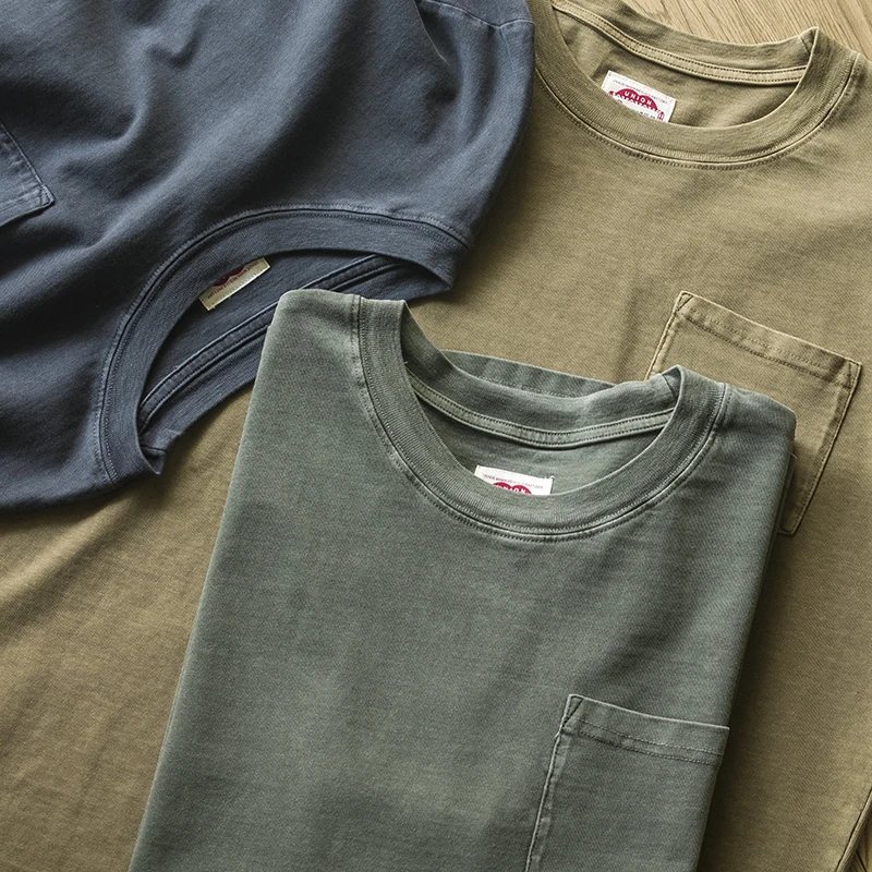 380g Heavyweight American Retro Waed ket T-irt Long Sve round Ne Vintage Sle Men's Faion Spring Collection