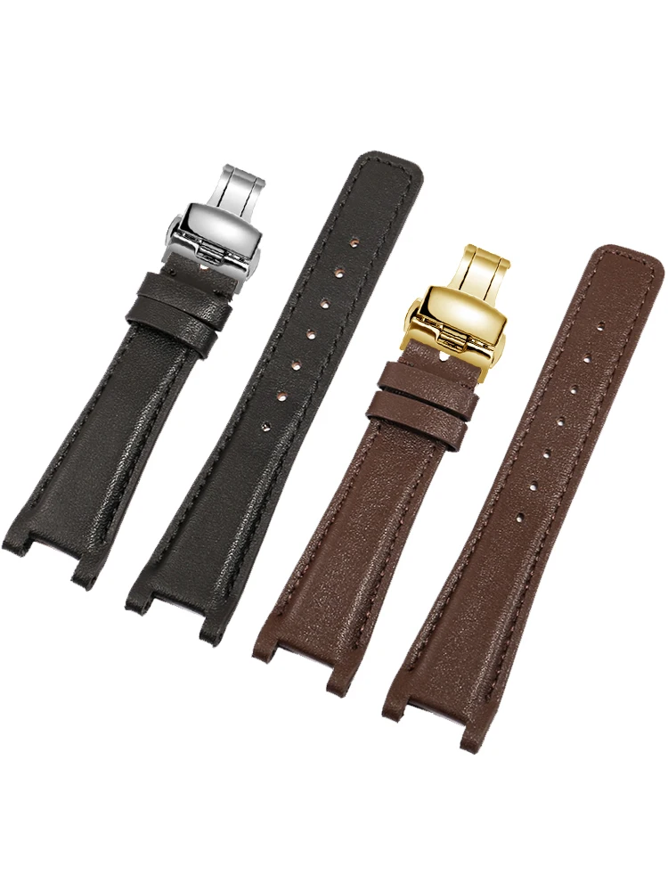 Genuine Leather Watchband  Suitable For YA1332 1333 1335 Series Men's and Women's Notched Watches With Black Brown CowLeather