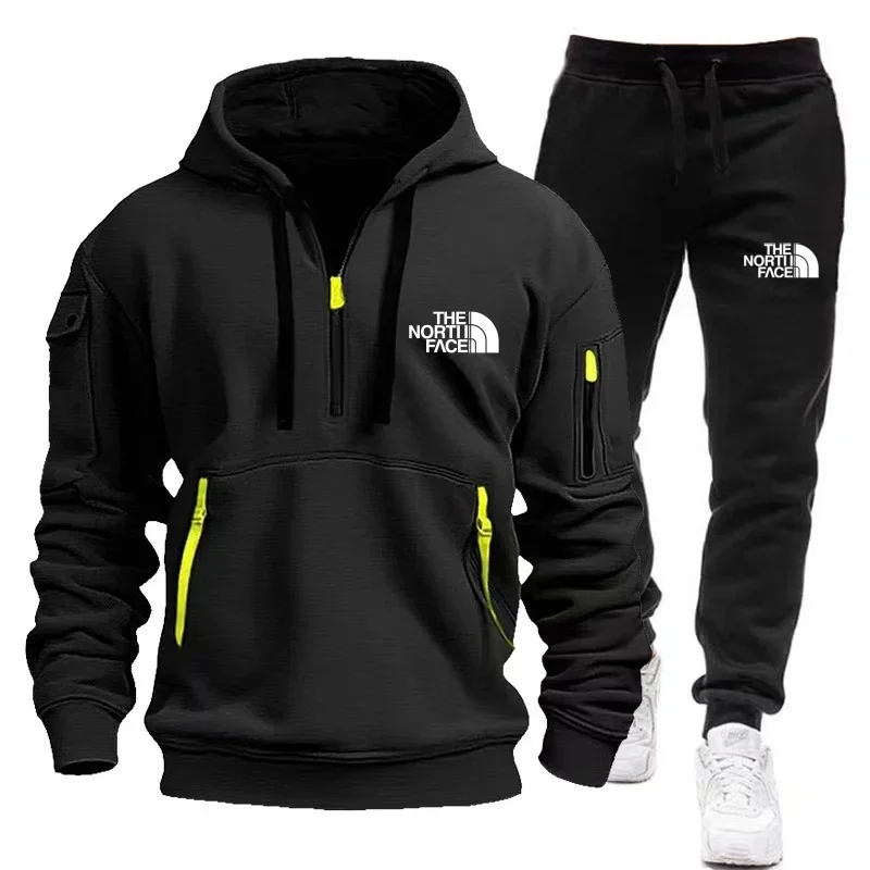 Fashion Sportswear Plus Pants Sweatshirts Fleece Zipper Two Size Men\'s Set Hoodie Tracksuit Piece zipper hoodie S-3XL