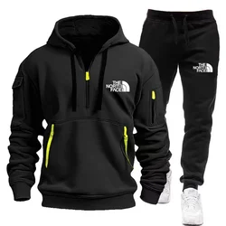 Fashion Sportswear Plus Pants Sweatshirts Fleece Zipper Two Size Men's Set Hoodie Tracksuit Piece zipper hoodie S-3XL