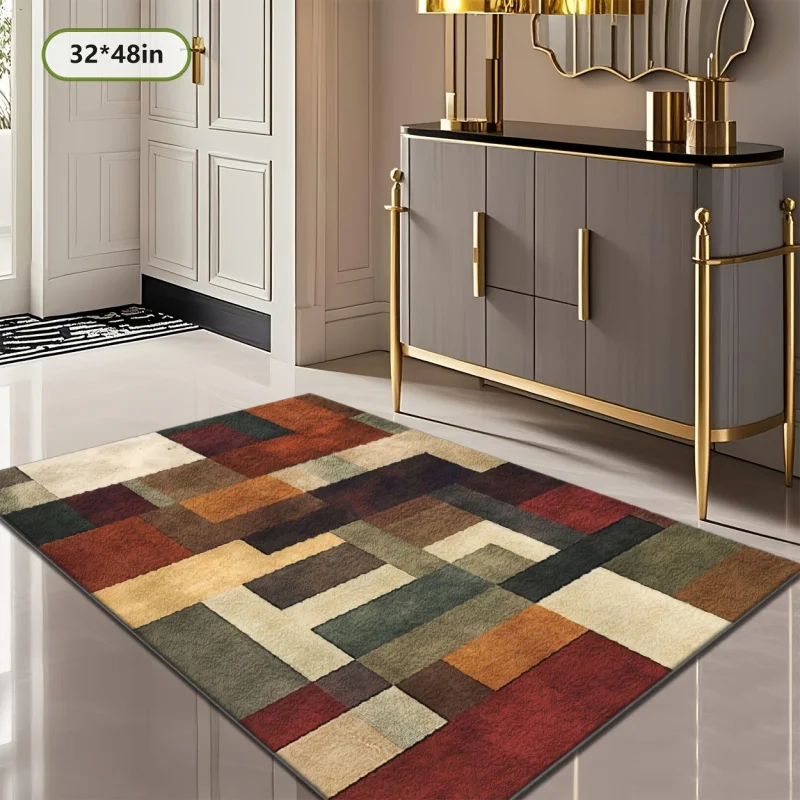 VIKAMA Mid Century Modern Geometric Patchwork Area Rug Non Slip Soft Floor Carpet for Living Room Bedroom Rustic Home Decor Mat