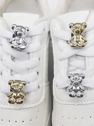 4PCS Silvery Bear Shoelace Charms ABS Golden Buckles Decoration DIY Luxury Shoe Lace Clips Accessories Fit Women Boots Sneakers
