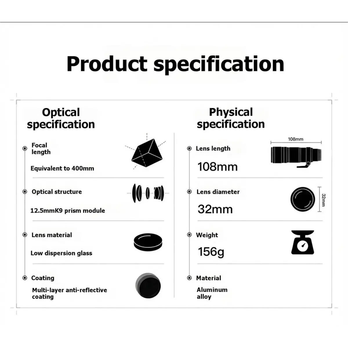 400mm Mobile Phone Telephoto Additional Lens Universal Long Range Photography Professional Phone Telephoto 17mm Mount