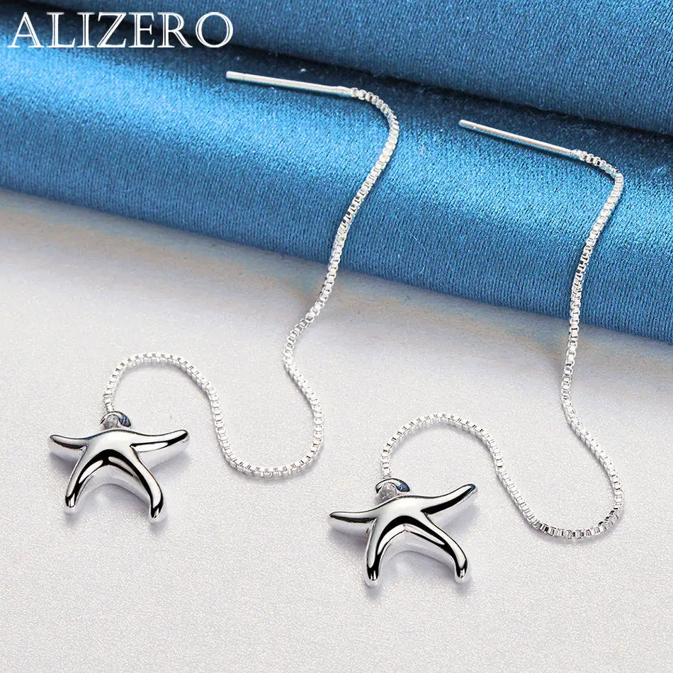 ALIZERO 925 Sterling Silver Starfish Pendant Earrings with Long Drop Design For Women Fashion Elegant Accessories Jewelry Gifts