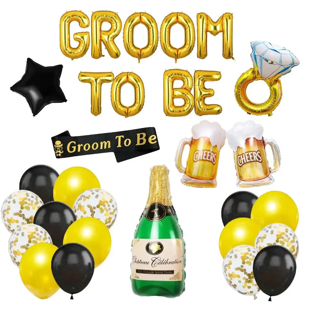 

Gold Bridegroom Party Supplies Latex Black Wedding Engagement Men