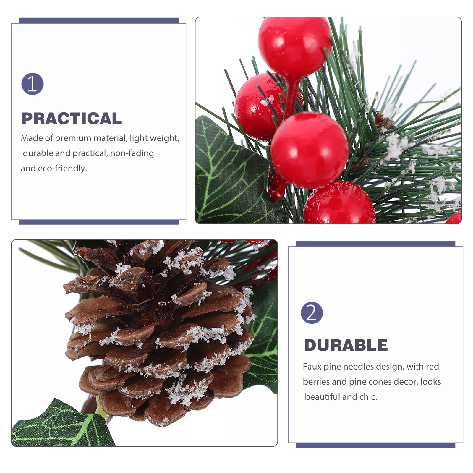 

8pcs Faux Pine Needle Red Fruit Cuttings Christmas Tree Decor Winter Wreath Pine ConesDurable Eco Friendly Premium Material