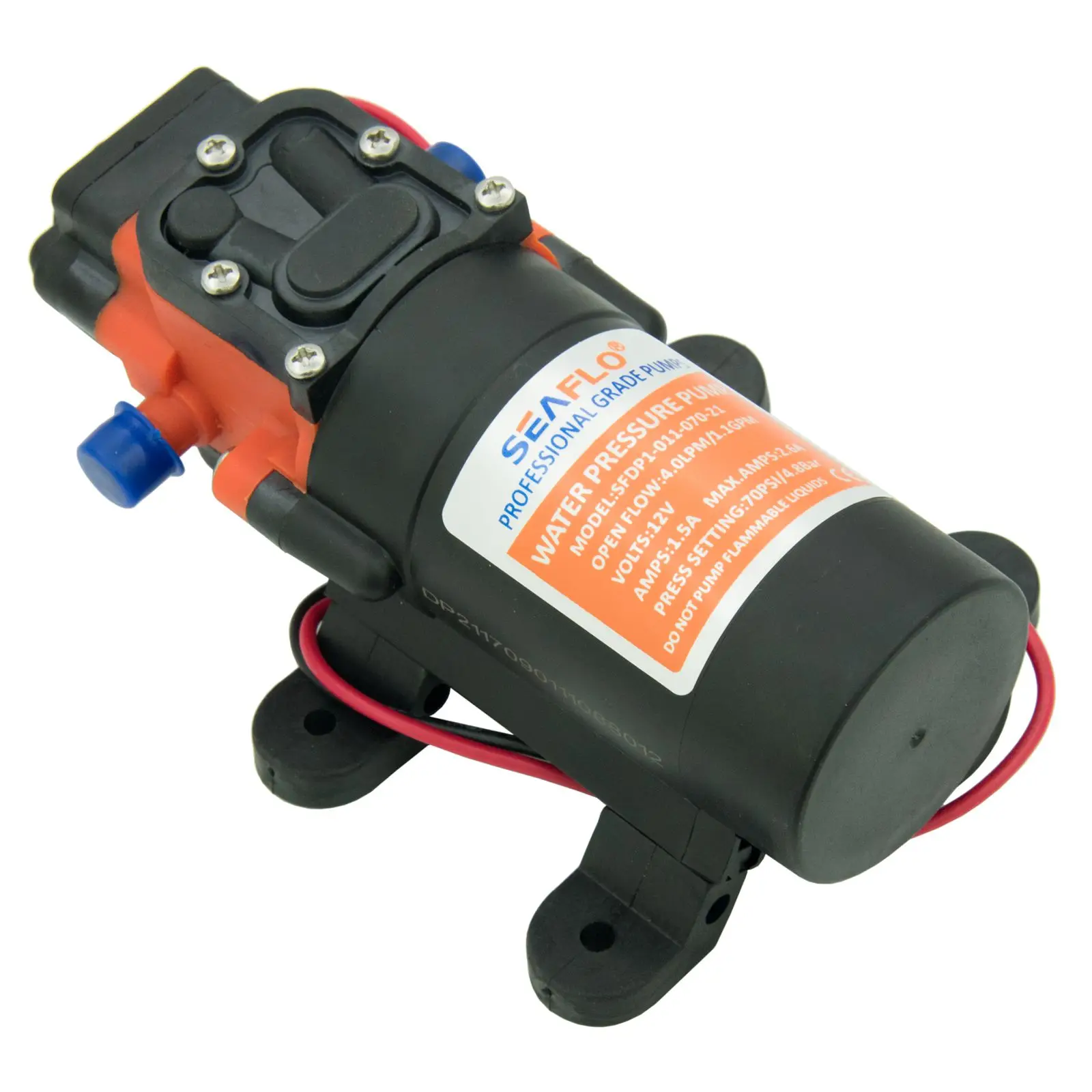 ปั๊มน้ำไดอะแฟรมแบบดูดน้ำเอง 12V 70 PSI 1.1 GPM สำหรับเรือ รถบ้าน คาราวาน ระบบน้ำจืด