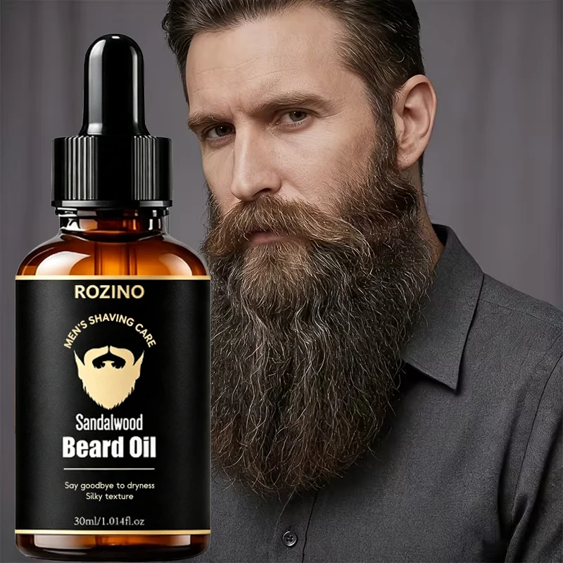 Sandalwood Beard Care Essential Oil, Using Plant-Based Glycerin Essence, Deeply Moisturizes and Nourishes the Beard, Making It Soft, Smooth, and Shiny, Allowing You to Become More Like a Male Idol, Showcasing the Charm of a Man, Perfect for Christmas Gifts