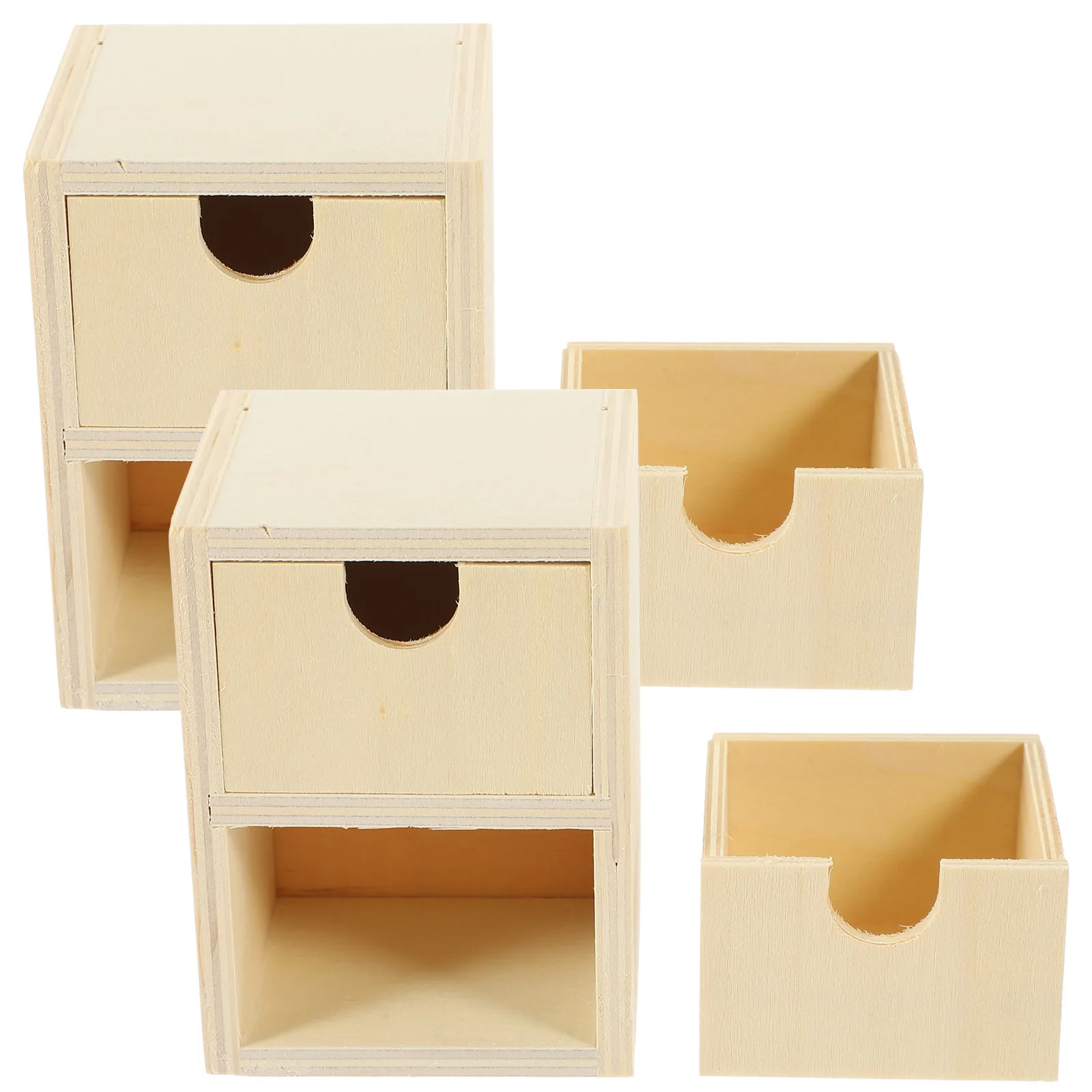 

2 Pcs Small Wooden Drawer Layers Blank Unpainted DIY Kids Children Handmade Painting Storage Sewing Accessories