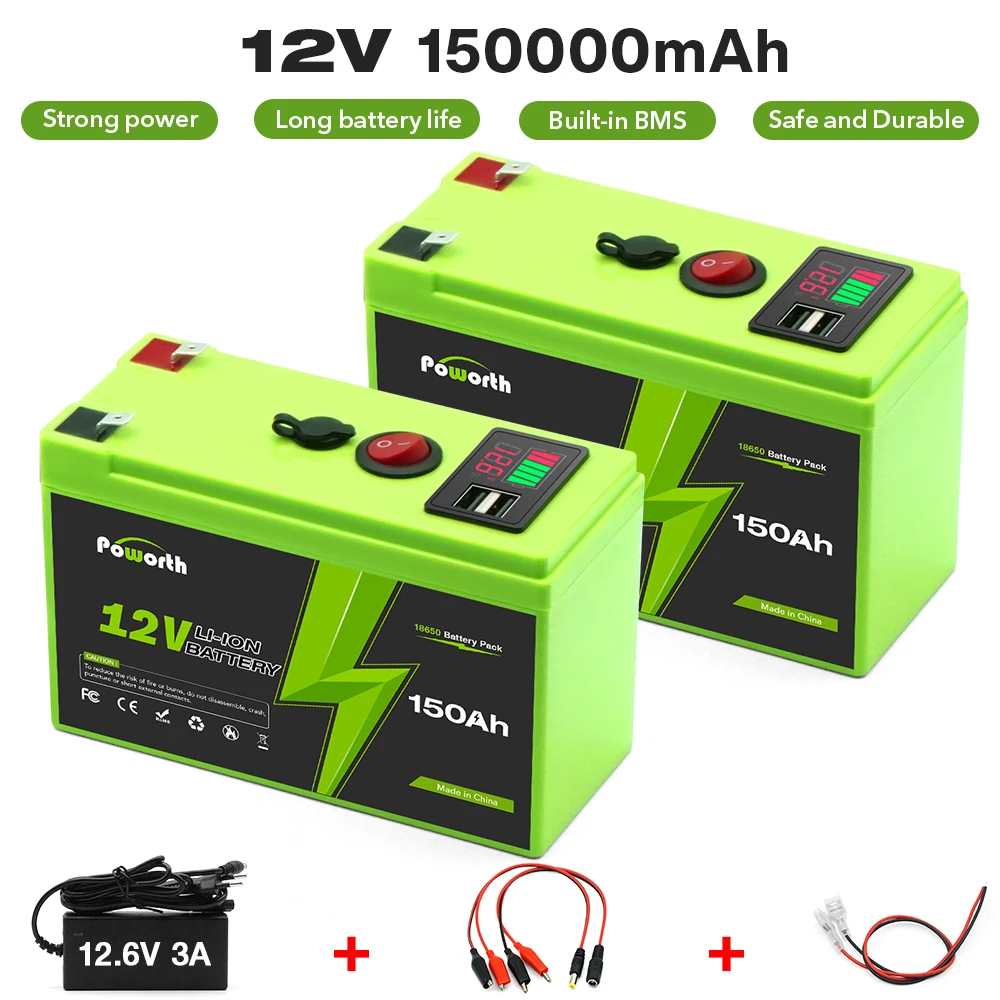 

12V 150Ah Battery,4000+ Cycles Rechargeable Lithium Battery, Built-in BMS, Perfect for Ride on Toys, Scooters, Fish Finders