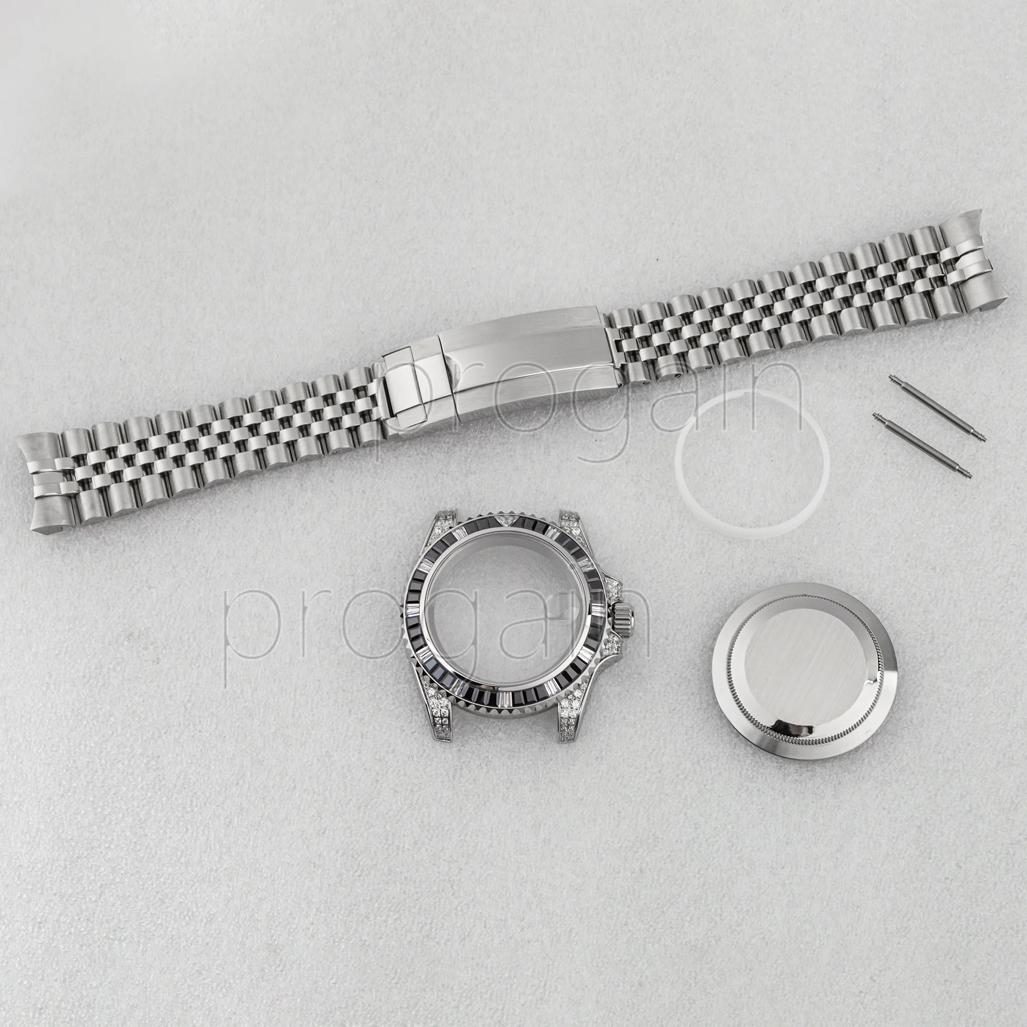 Nh35 Hoesje 40Mm Diamant Horloge 20Mm Band Vijf Kralen Vergrotende Massief/Doorzichtige Caseback Voor Sub Gmt 28.5Mm Wijzerplaat Nh36 Beweging