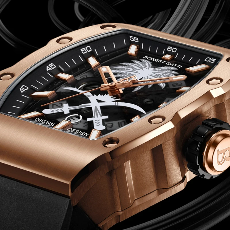 BONEST GATTI Men's Mechanical Tonneau-shaped Automatic Wristwatch Light Luxury Fashion - Coconut Grove Themed Watches