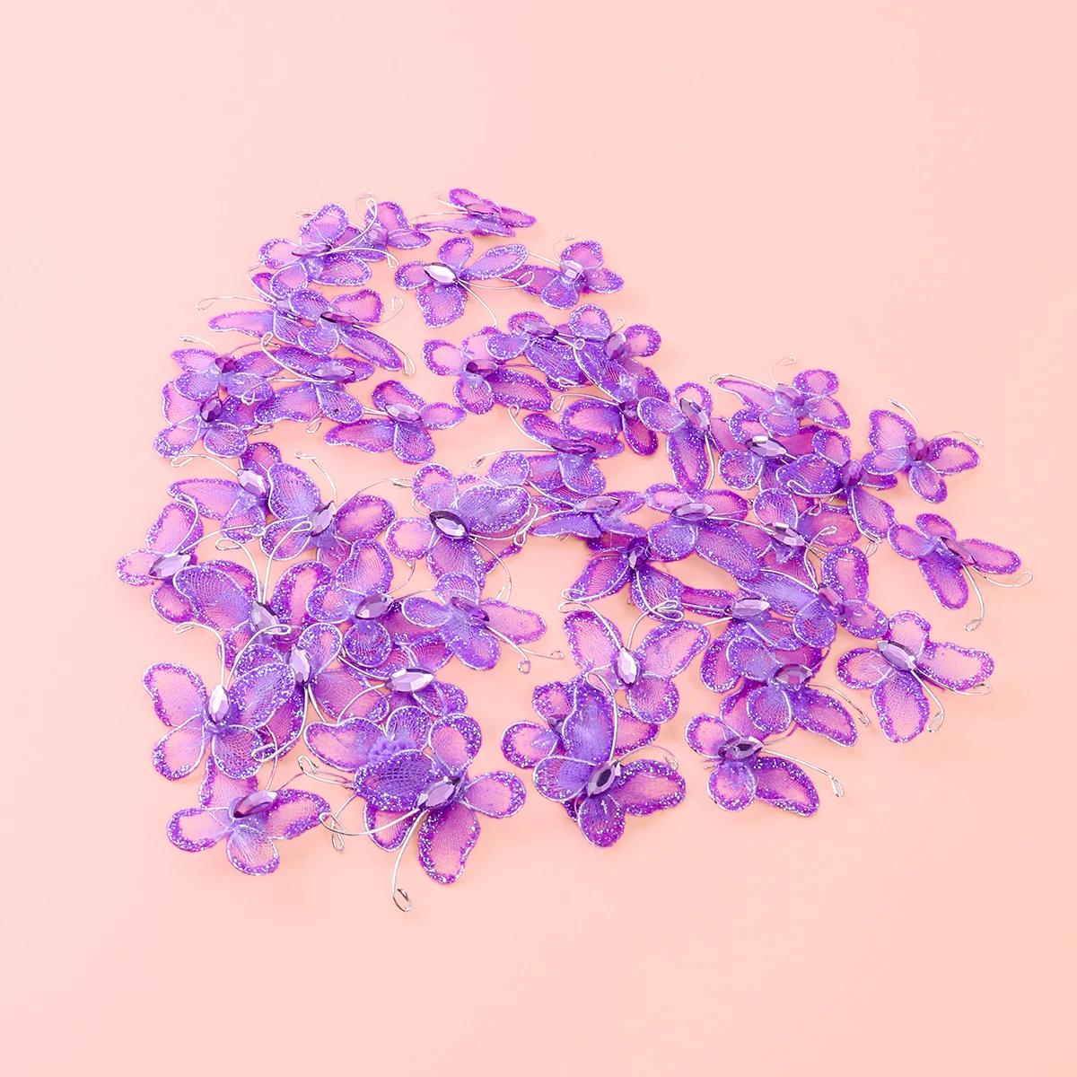 

100 Pcs Mesh Butterfly Decoration Embellishments for Crafting Wired Purple Garland Decorations White Mother