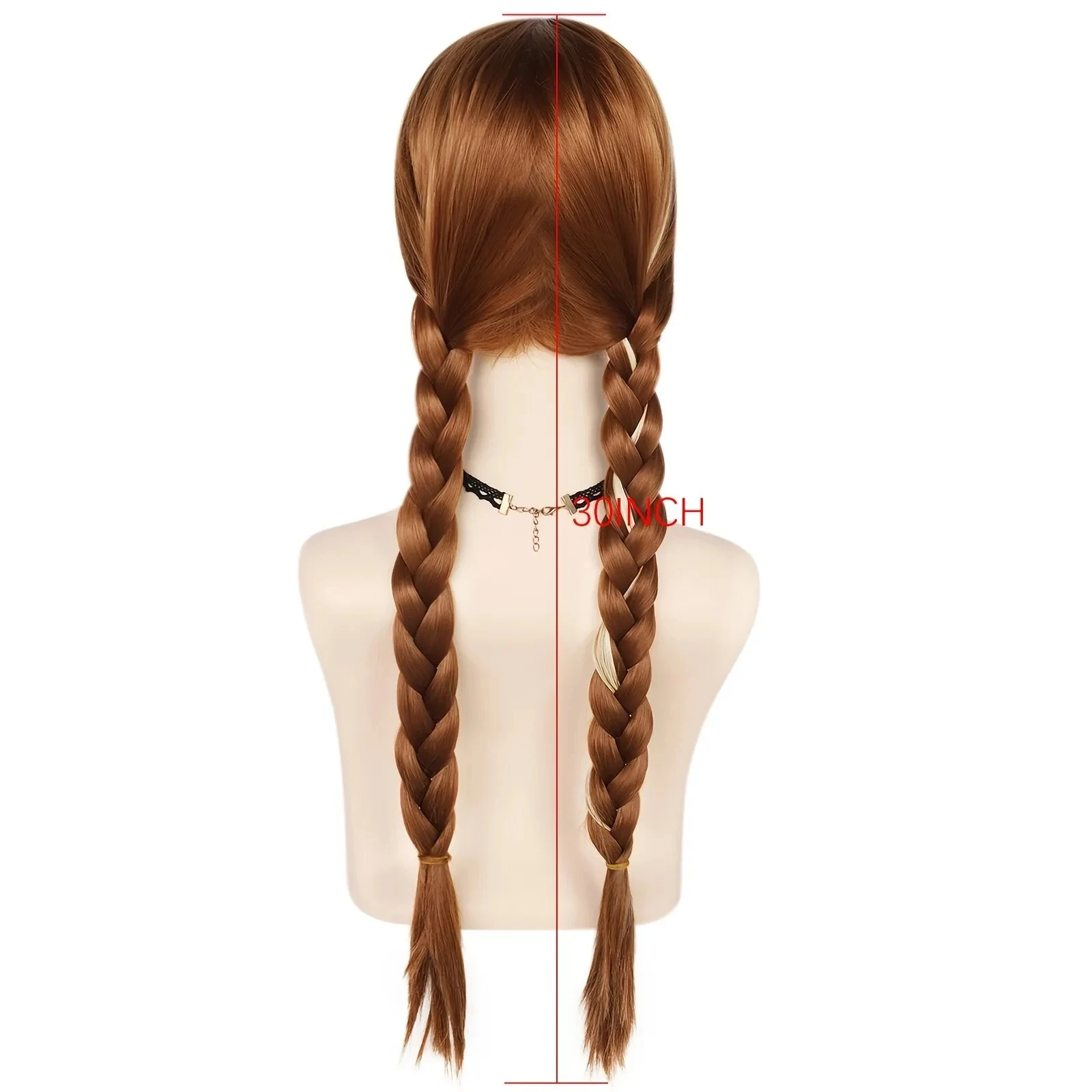 22inch Frozen Anna Princess Long Brown Girls Braid Cosplay Women\'s Wig for Costume Party Halloween Christmas