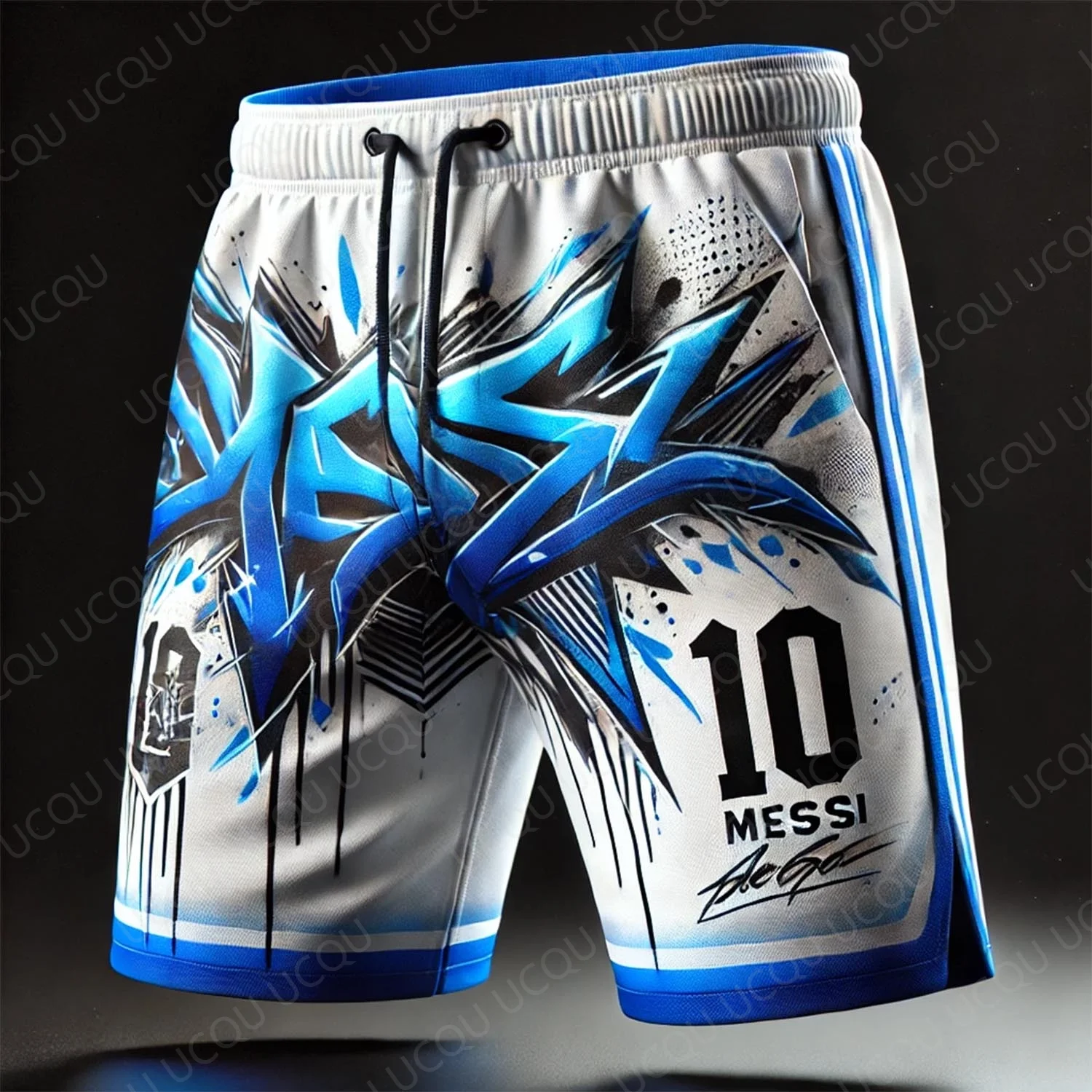 

New Arriavl Messi Blue White Graffiti AI Design Sports Shorts Beach Shorts Jogger Boxing Shorts Men’s Casual Training Wear