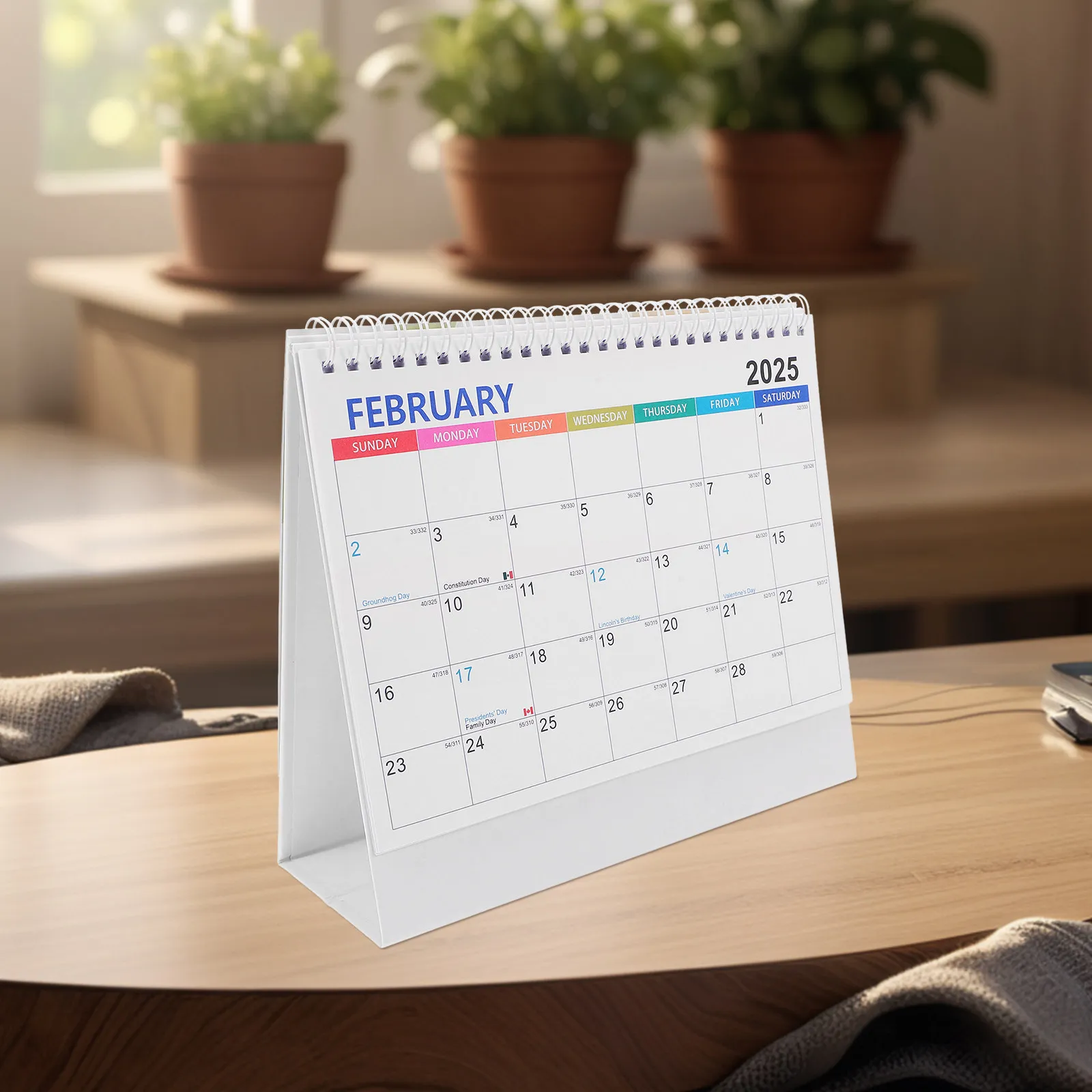 

2025 Flip Desk Calendar Standing Desktop Calendar for Office Home Classroom Double Metal Ring Binding Tear Resistant Paper