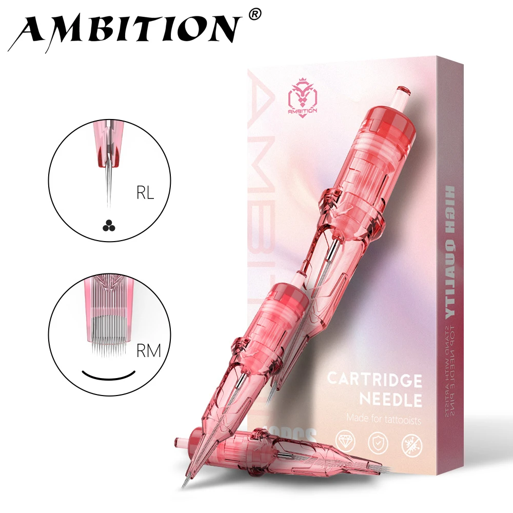 Ambition 10pcs Pink Pro Tattoo Cartridge Permanent Makeup Tattoo Needle RL RM Disposable Safety Needle Mix Tattoo Machine Pen
