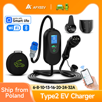 AFYEEV 32A 7.2KW Type2 IEC62196-2 EV Charger Portable Electric Vehicle Charger EVSE Charging Cable WiFi Bluetooth APP Control