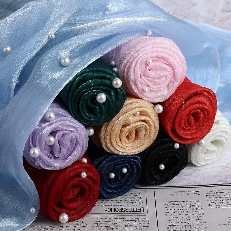 

Блестящая жемчужная ткань из органзы с бисером по метрам для одежды, украшения платья, свадебное шитье своими руками, ткань против морщин, гладкая черная