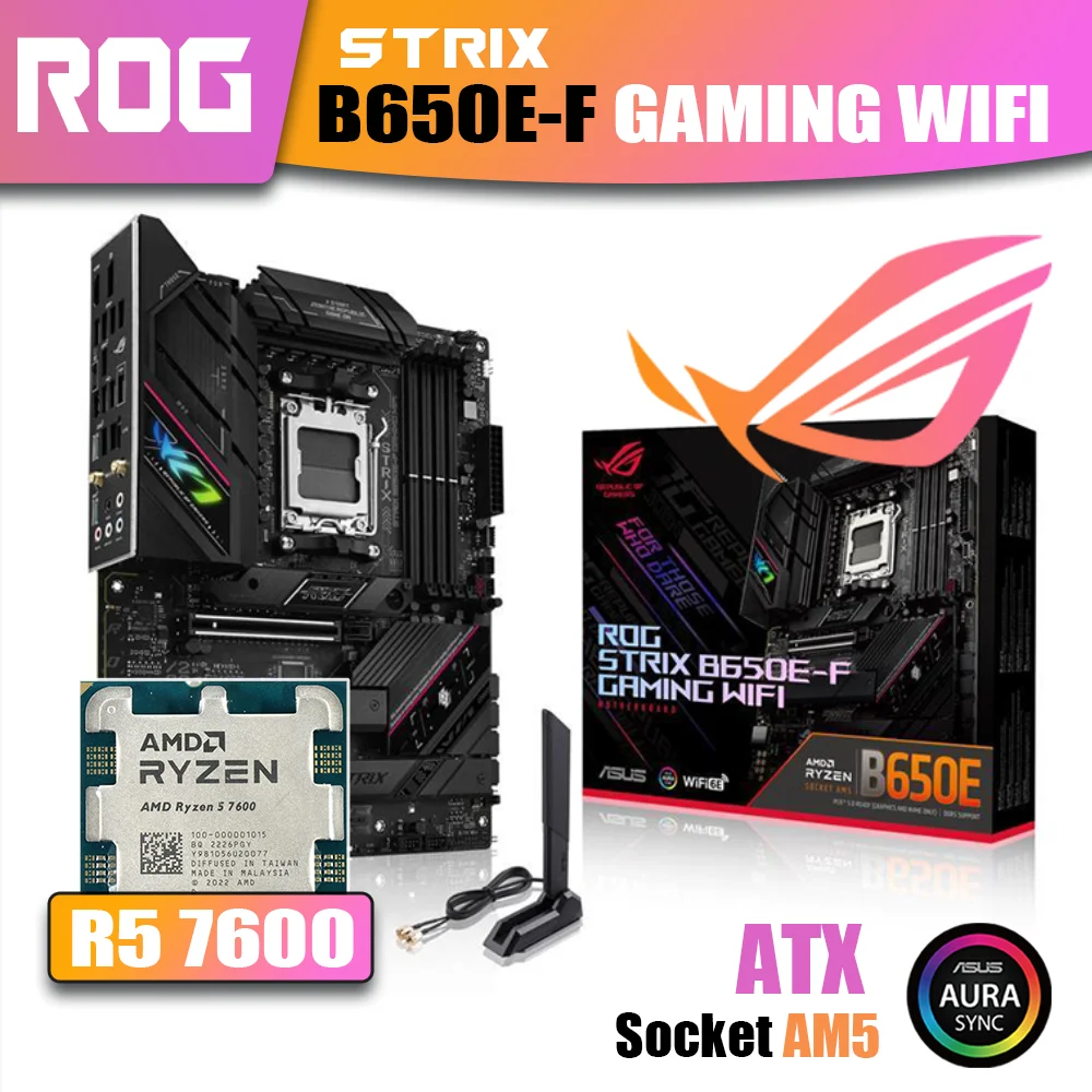 

Новый комплект ASUS ROG STRIX B650E-F GAMING WIFI с процессором AMD Ryzen 5 7600 материнская плата AM5 DDR5 память материнская плата RGB Combo DP USB PCIE5.0 поддерживает видеокарты NVIDIA AMD для настольных ПК Gamer