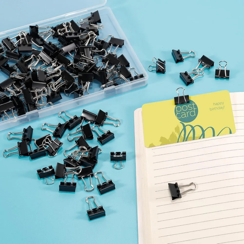 120 Pcs Mini Binder Clips, Small Binder Clips Black, 15mm Paper Clips for Office