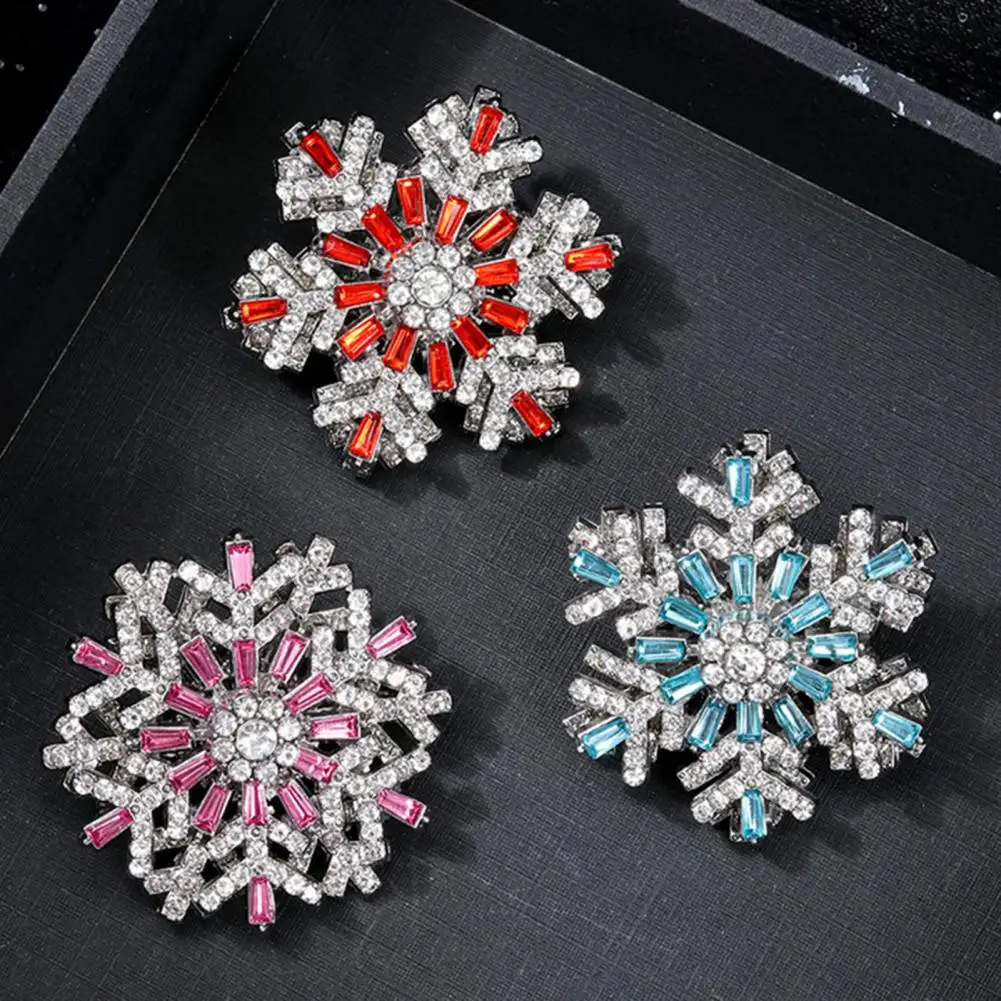 Unique Snowflake Jewelry Snowflake Brooch Pin with Shiny Rhinestones Multi-layer Rotating Outer Design Lapel Badge Elegant