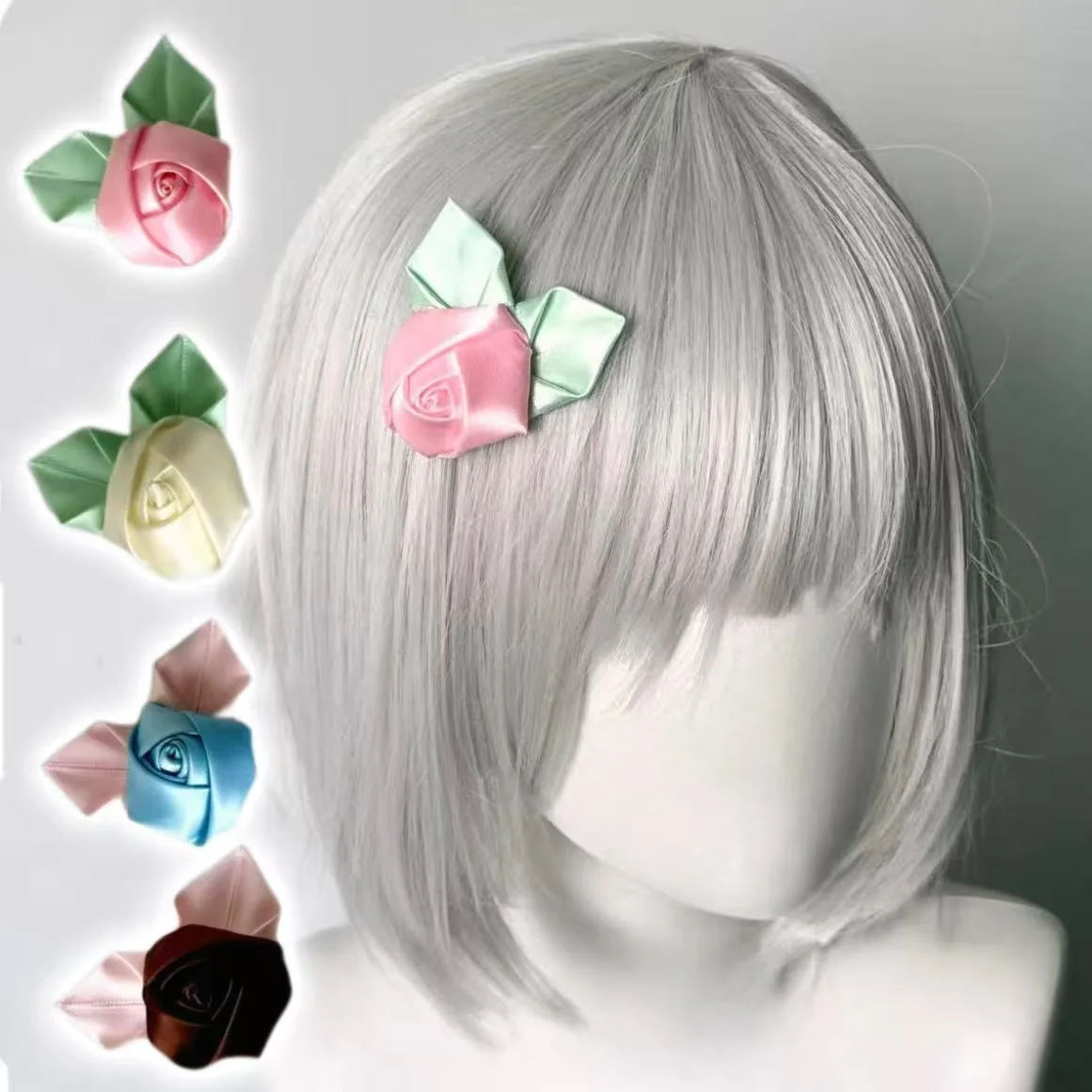 Vintage Green Leaf Rose Hairpin Retro Floral Sweet Hair Clips Lolita Girls Green Flower Hair Clip Children Kids Headwear