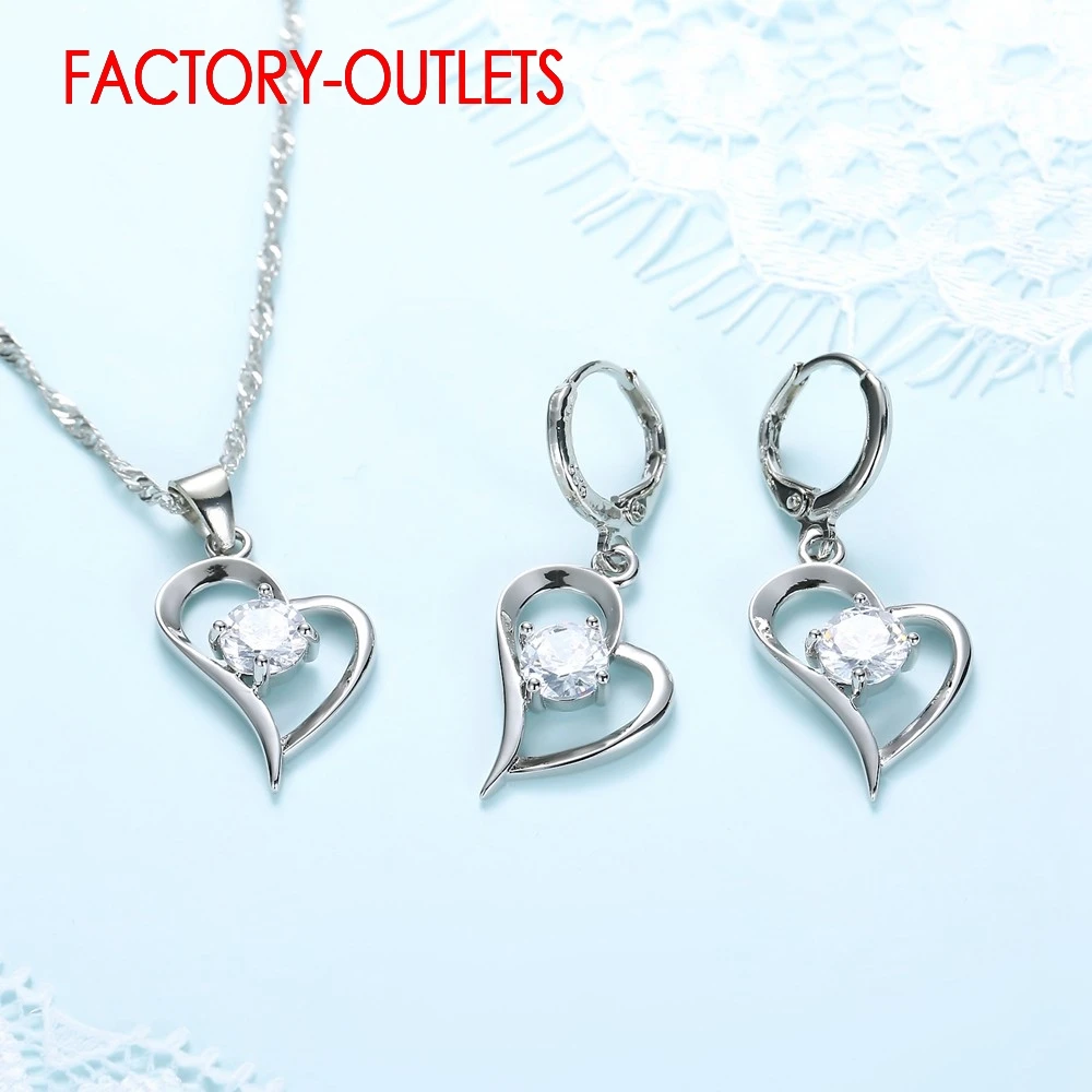 925 Sterling Silver Bridal Jewelry Sets Heart Pattern Romantic Style CZ Crystal Women Girls Engagement Anniversary Wholesale