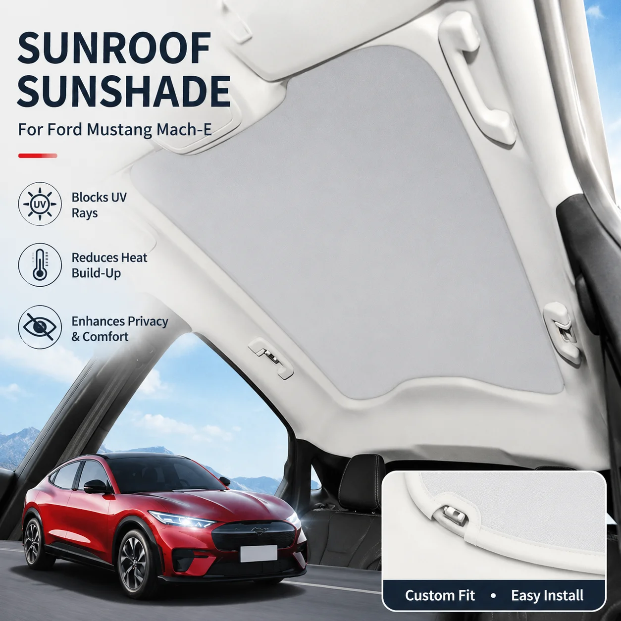 Sunroof Sunshade Cover UV Protection Heat Insulation Sun Blocking For Ford Mustang Mach-E Car Interior Accessory