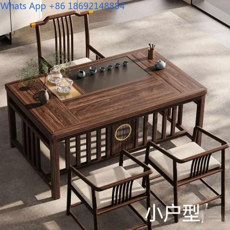 New Chinese Style Oak Wood Black Gold Tea Table Solid Wood Home Living Room Tea Smooth Sailing Tea Table