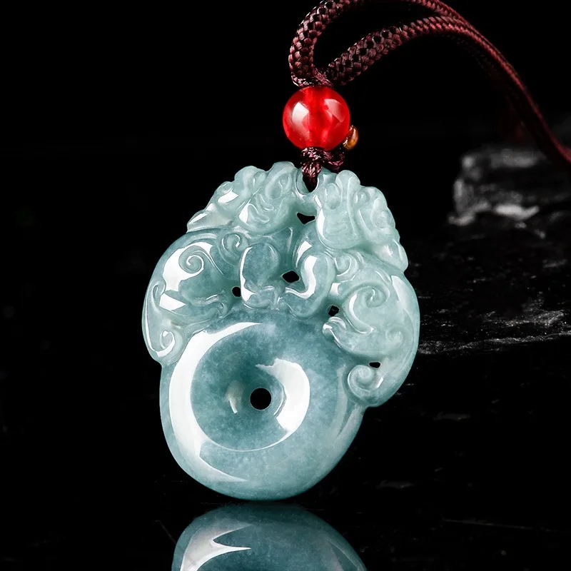 Real Natural Grade A Jade Jadeite Men Women Double Pixiu Dragon Circle Pendant