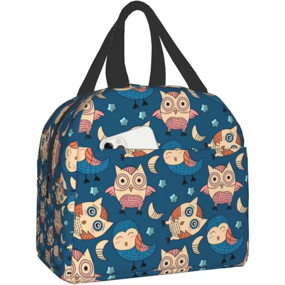 Cute Owl Pattern Lunch Box Reusable Lunch Bag for Travel Picnic Shopping Work Food Container for Women Men Adults