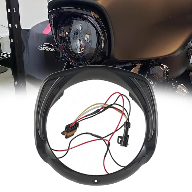 

Motorcycle 7'' LED Headlight Bezel Visor Trim Ring Black For Harley Touring Electra Glide Street Glide Tri Glide 2014-Up