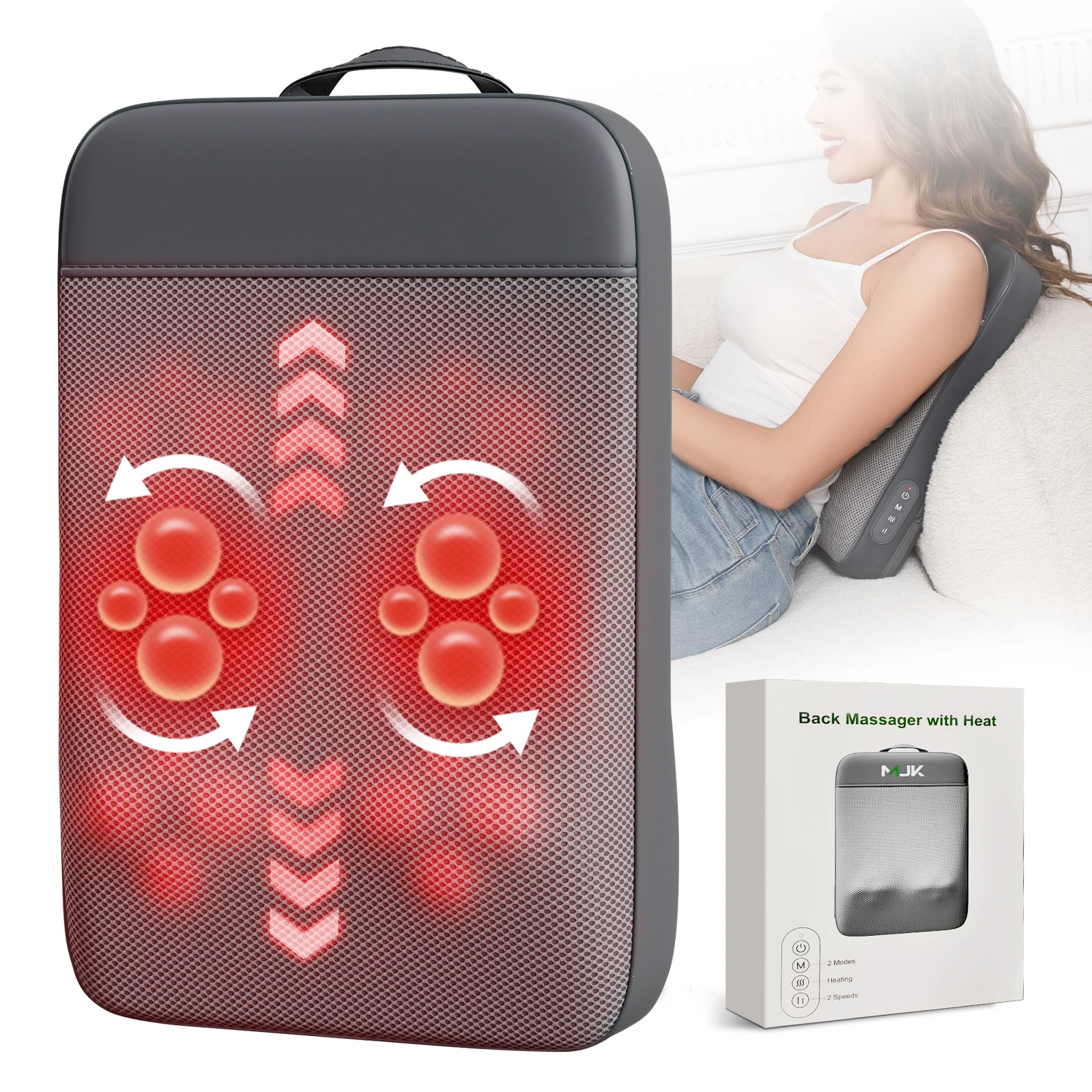 

Shiatsu Back Massager for Pain Relief Deep Tissue, 3D Kneading Portable Massage for Full Back, Shoulders, Gift for Women Men